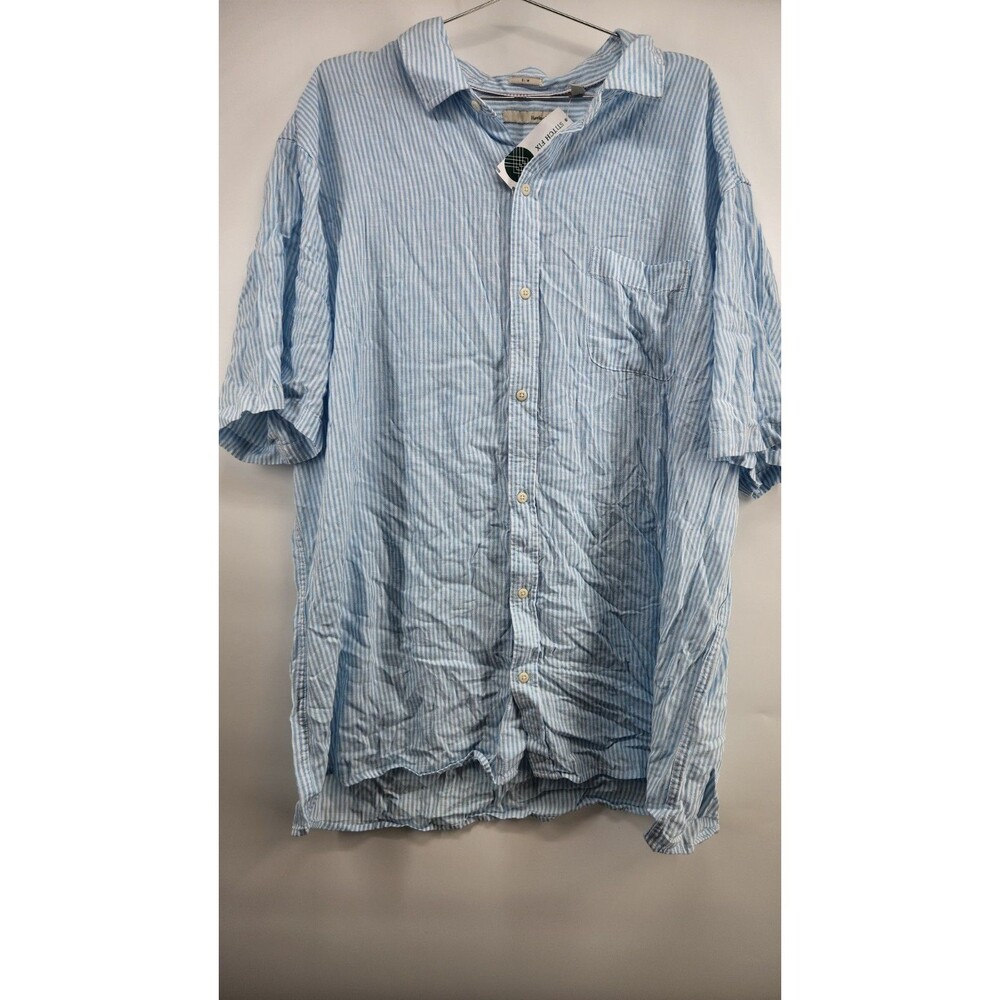 Hawker Rye Men's Light Blue 3XL Striped Essential Linen Short Sleeve Shirt‎ NWT